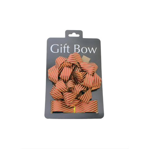 Hediye Paketleme Seti Kağıt Fiyonk ve Kurdele Kırmızı-Kraft Çizgili