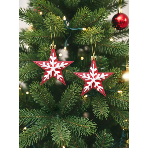 Yılbaşı Ağaç Süsü Kar Tanesi Motifli Yıldız Kırmızı 8,5 cm 2'li