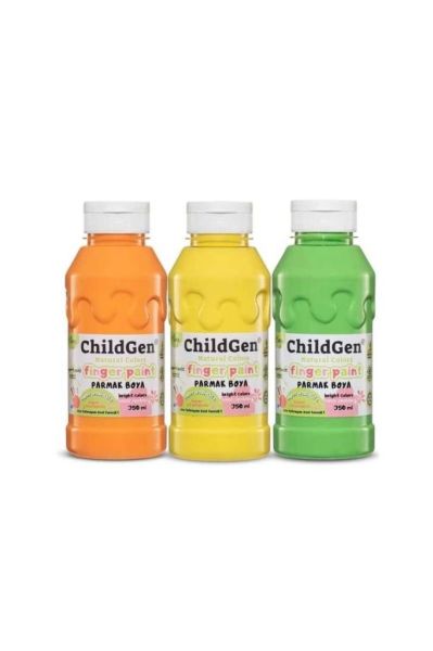 ChildGen Naturel Colors - Parmak Boyası Canlı Pastel Renkler 3'lü Set 350ml Yeşil-turuncu-sarı