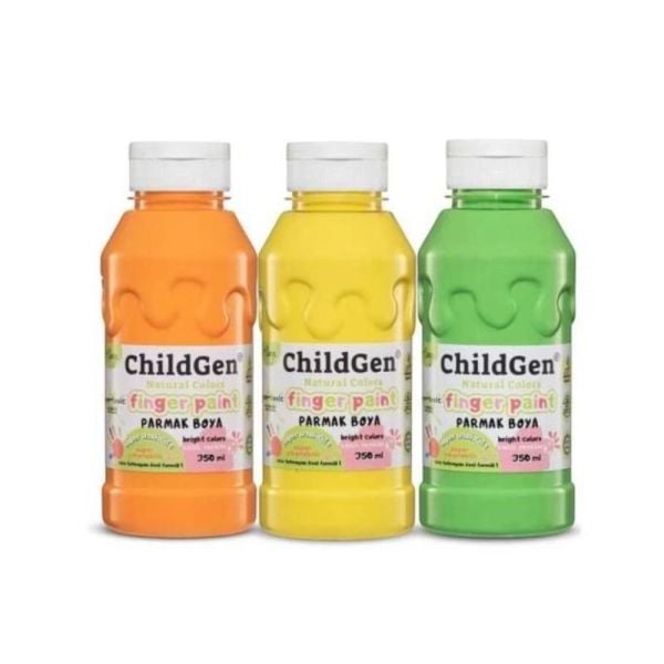 ChildGen Naturel Colors - Parmak Boyası Canlı Pastel Renkler 3'lü Set 350ml Yeşil-Turuncu-Sarı