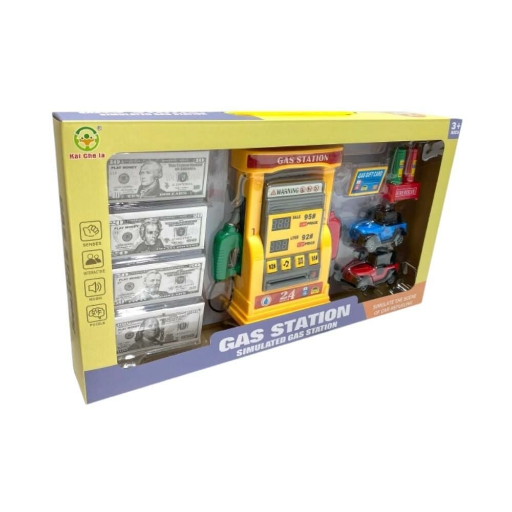 Benzin İstasyonu Simülasyonu Sesli Işıklı Aksesuarlı Metal Çek-bırak Araba