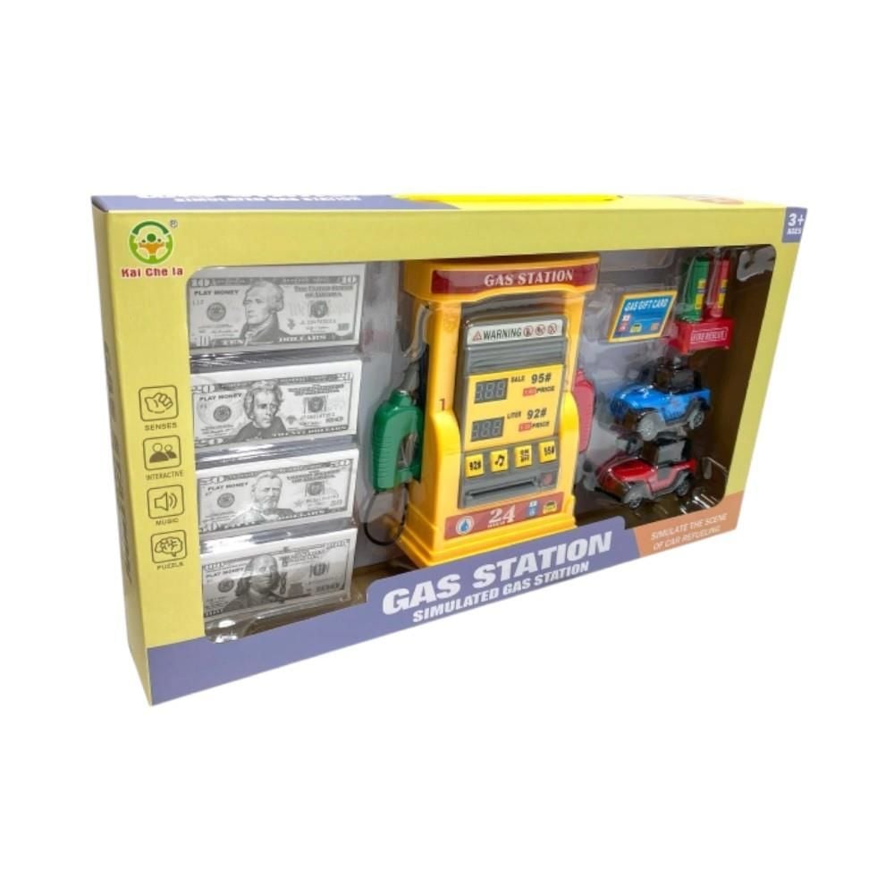Benzin İstasyonu Simülasyonu Sesli Işıklı Aksesuarlı Metal Çek-bırak Araba