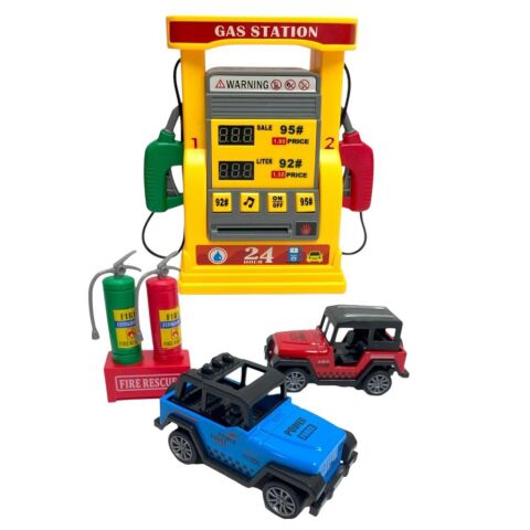 Benzin İstasyonu Simülasyonu Sesli Işıklı Aksesuarlı Metal Çek-bırak Araba