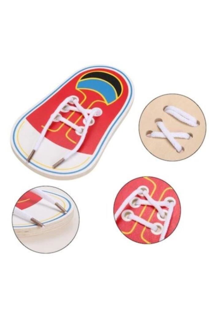 Ahşap Oyuncak Ayakkabı Bağcık Bağlama Oyunu Eğitici Öğretici Gelişim Öğrenme Oyunu