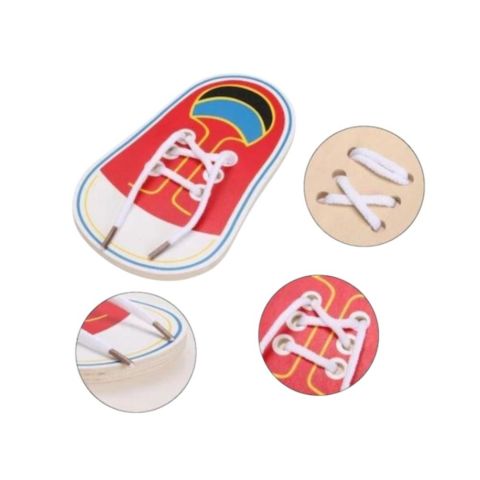 Ahşap Oyuncak Ayakkabı Bağcık Bağlama Oyunu Eğitici Öğretici Gelişim Öğrenme Oyunu