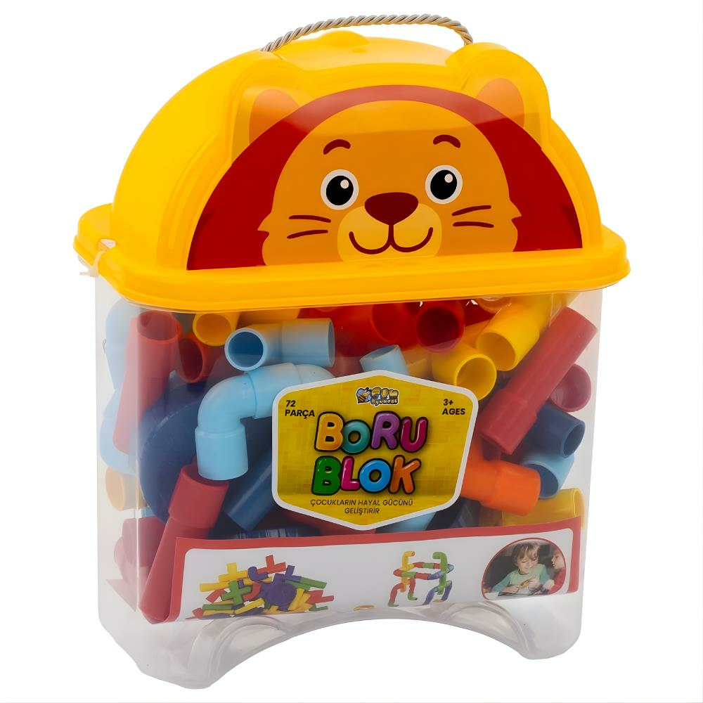 Hayvan Figürlü Kapaklı Kapta 72 Parça Boru Lego