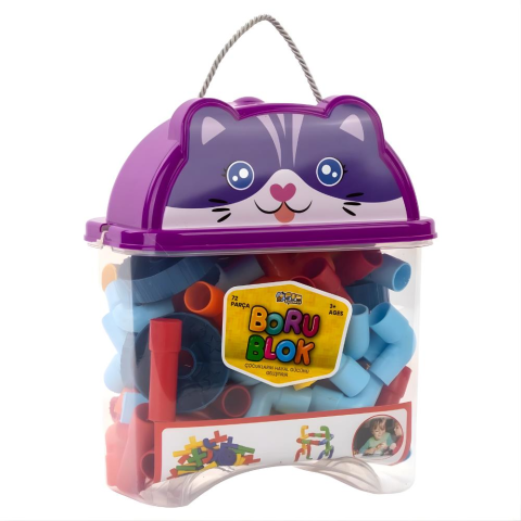 Hayvan Figürlü Kapaklı Kapta 72 Parça Boru Lego