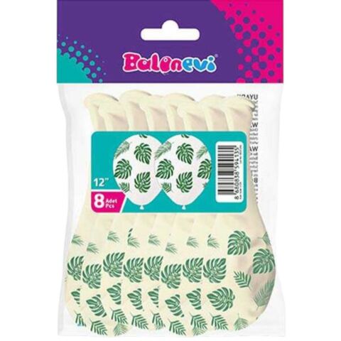 Çepeçevre Yaprak Baskılı Beyaz 12'' Balon 8'Lİ