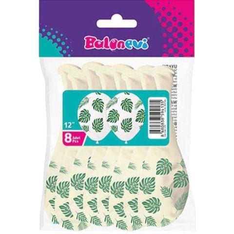 Çepeçevre Yaprak Baskılı Beyaz 12'' Balon 8'Lİ