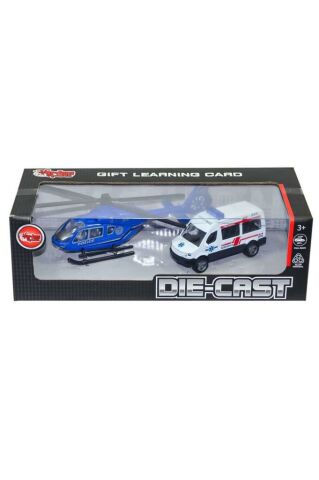 Kutulu Çek Bırak Die-cast Minibüs Ve Helikopter -1 Adet Stokta Olan Gönderilir
