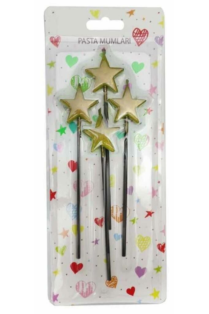 Acar Süs Mum Yıldızlı ve Çubuklu Altın 4 Adet