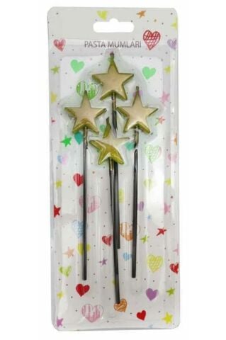 Acar Süs Mum Yıldızlı ve Çubuklu Altın 4 Adet