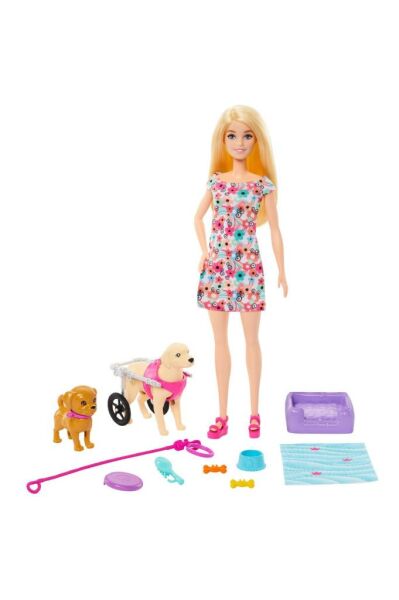 Bebek ile 2 Oyuncak Köpek ve Evcil Hayvan Aksesuarları, 1 Yavru Tekerlekli Çıkarılabilir Tekerlekli Sandalyede, 10+ P