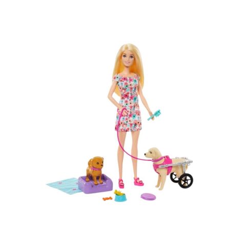 Bebek ile 2 Oyuncak Köpek ve Evcil Hayvan Aksesuarları, 1 Yavru Tekerlekli Çıkarılabilir Tekerlekli Sandalyede, 10+ P