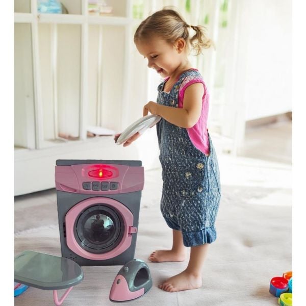 Işıklı, Sesli Oyuncak Çamaşır Makinesi, Ütü ve Ütü Masası 3'lü Set