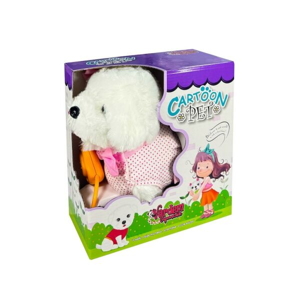 Peluş Tasmalı Yürüyen Pembe Fiyonklu Köpek