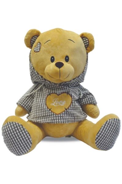 55 Cm Kapüşonlu Tişörtlü Peluş Ayı - Yumuşak Dokulu