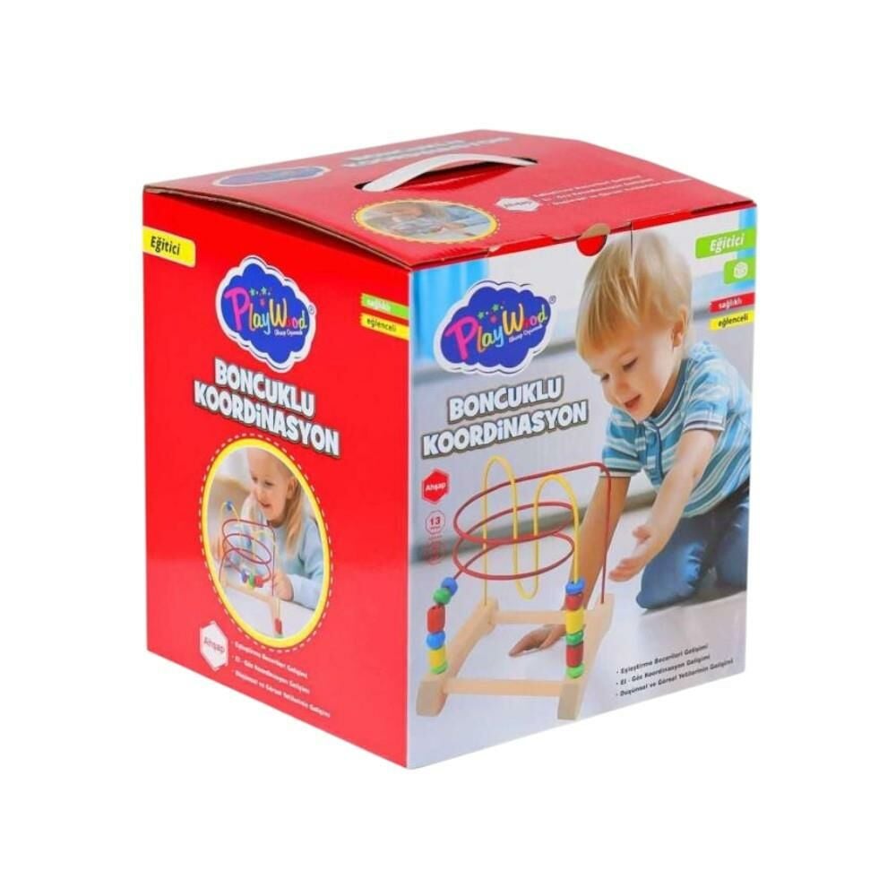 Play Wood Ahşap Boncuklu Koordinasyon 7 Renk 13 Parça 18 M+