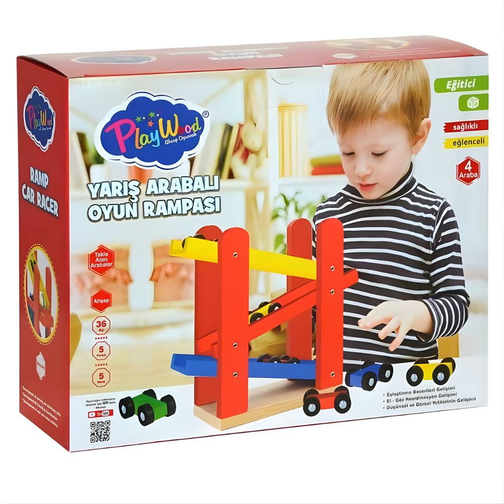 Playwood Ahşap Yarış Arabalı Oyun Rampası Ony-382