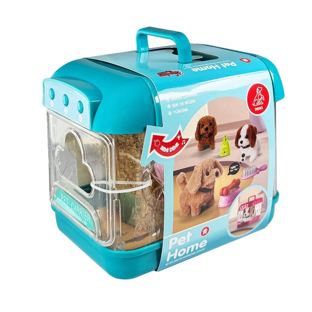 Hareketli Köpek ve Işıklı Sesli Şeffaf Kafes Seti