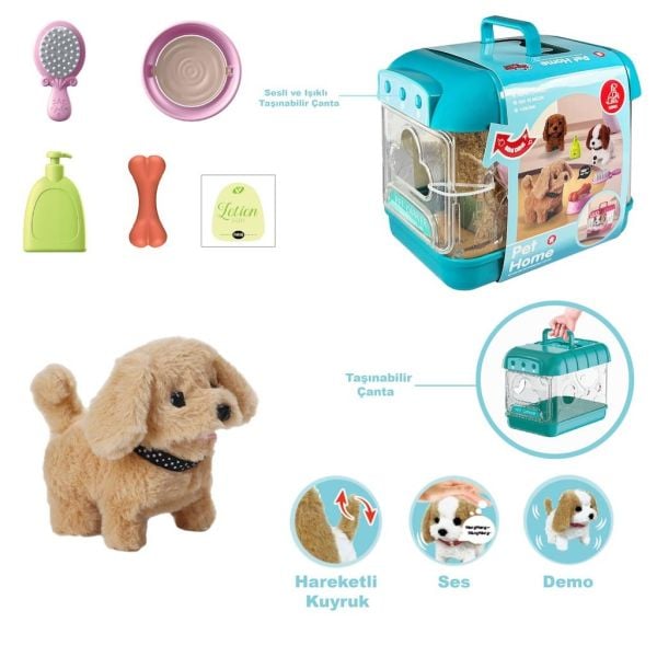 Hareketli Köpek ve Işıklı Sesli Şeffaf Kafes Seti