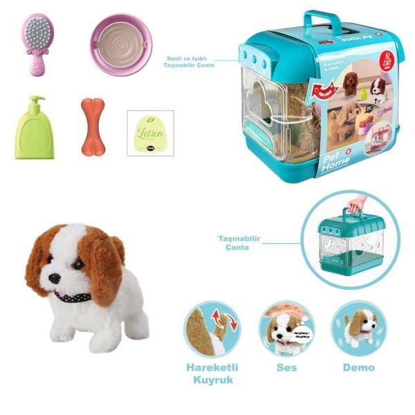 Hareketli Köpek ve Işıklı Sesli Şeffaf Kafes Seti