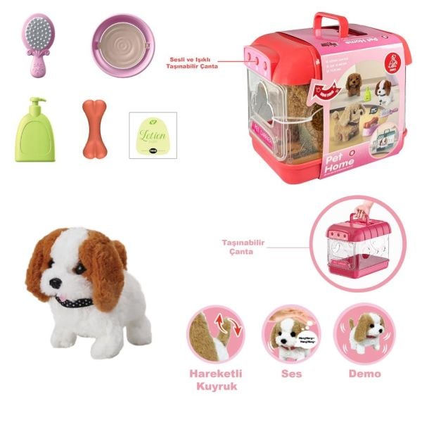 Hareketli Köpek ve Işıklı Sesli Şeffaf Kafes Seti