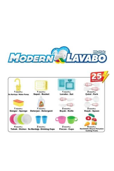 Pilli Modern Mutfak Lavabo Seti Mavi 25 Parça