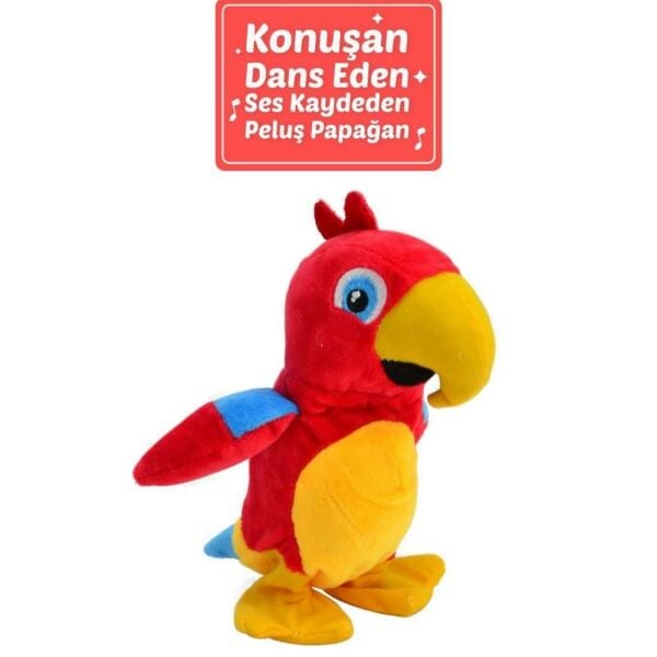20 cm Dans Eden ve Ses Tekrar Eden Papağan Oyuncak Kırmızı