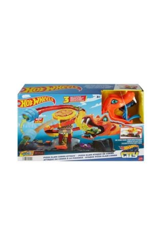 Hot Wheels Pizza Slam Cobra Saldırısı, Rastgeleleştiricili Yılan Kuyruğu Spiral Pisti, 1:64 Ölçekli 1 Araç