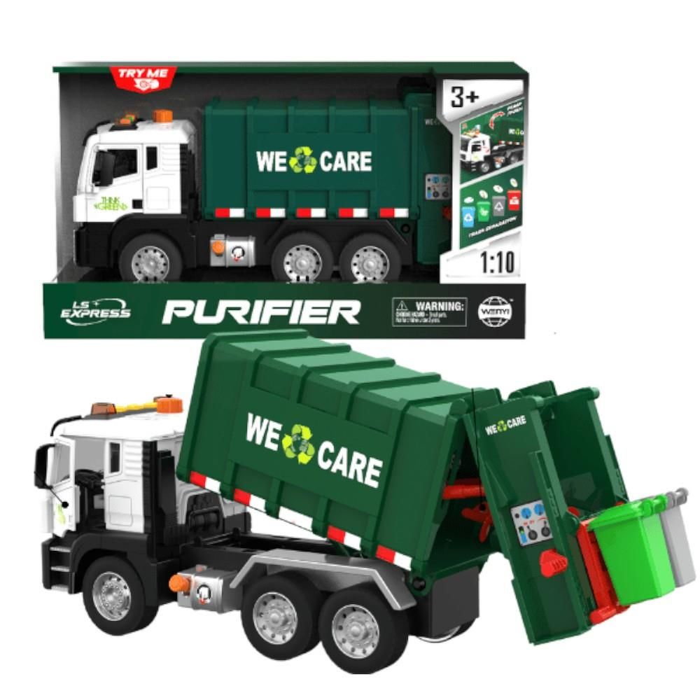 1:10 Sesli Işıklı Pilli Basma ile Kalkan Damberli Çöp Kamyonu Koyu Yeşil WY1115A