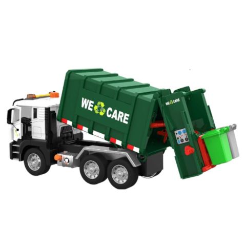 1:10 Sesli Işıklı Pilli Basma ile Kalkan Damberli Çöp Kamyonu Koyu Yeşil WY1115A