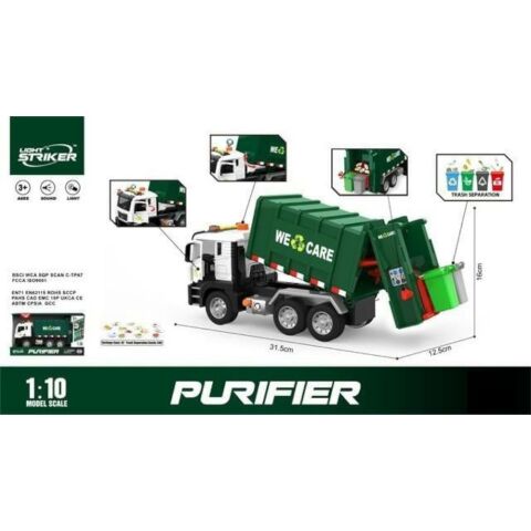 1:10 Sesli Işıklı Pilli Basma ile Kalkan Damberli Çöp Kamyonu Koyu Yeşil WY1115A