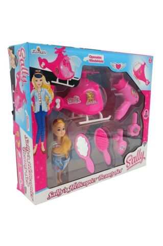 Helikopterli Sally Oyuncak Bebek Seti