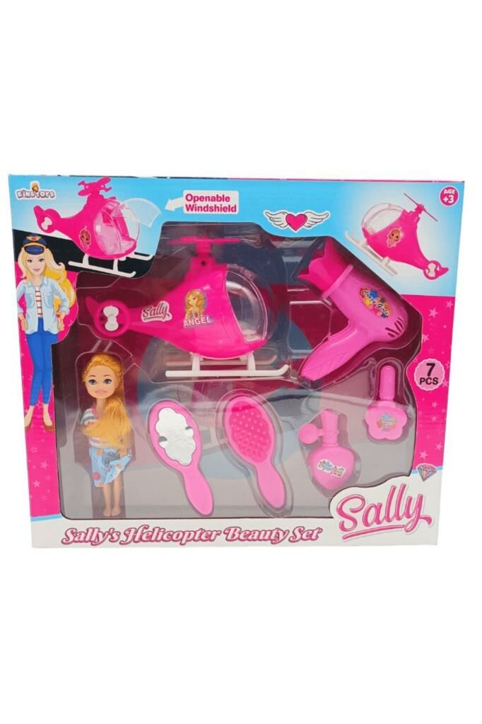 Helikopterli Sally Oyuncak Bebek Seti