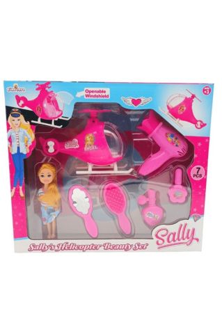 Helikopterli Sally Oyuncak Bebek Seti