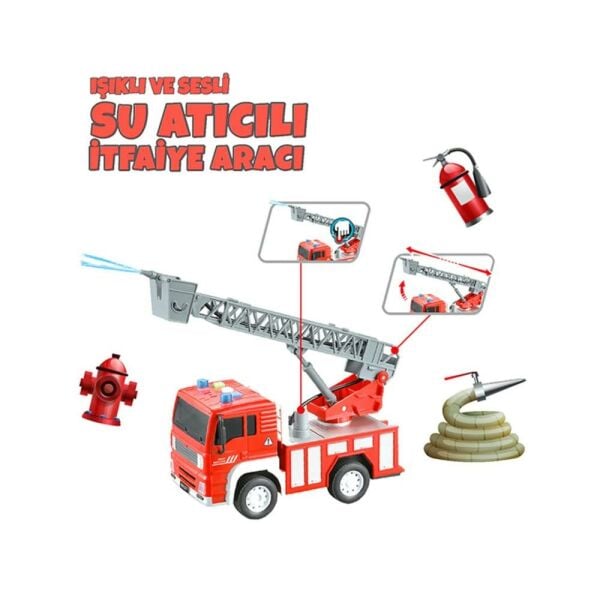 Işıklı ve Sesli Su Atıcılı Sürtmeli İtfaiye Aracı 1:20 Ölçek