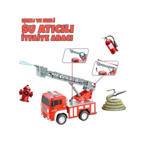 Işıklı ve Sesli Su Atıcılı Sürtmeli İtfaiye Aracı 1:20 Ölçek