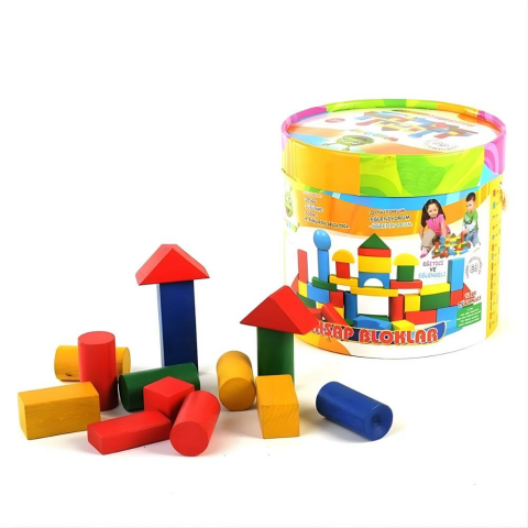 Woodoy 60 Parça Büyük Kovalı Ahşap Bloklar