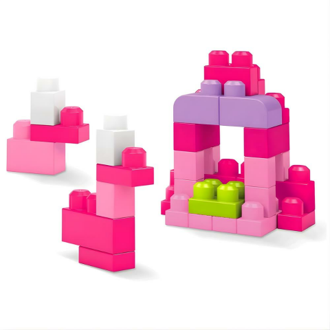 MEGA Büyük Bloklar 60'lı Blok Torbası (Yeşil) Mega Bloks 60'lı Blok Torbaları (Mavi/Pembe), Büyük Boyutlu Bloklar, 1 Yaştan İtibaren Uygun, Doğa Dostu Saklama Çantası Dahil