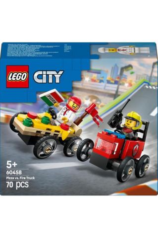 LEGO ®City Pizza Arabası İtfaiye Kamyonuna Karşı Yarış Arabası Paketi 60458- 5 Yaş ve Üzeri Seti(70P)