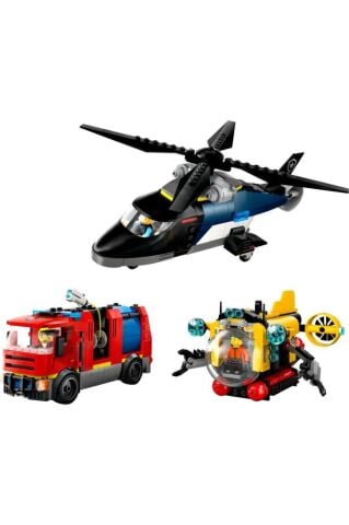 LEGO ®City Helikopter, İtfaiye Kamyonu ve Denizaltı Karışımı 60462 - 7 Yaş ve Üzeri Yapım Seti (874P)