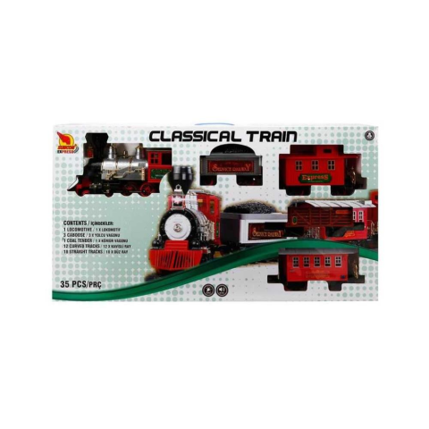 Büyük Klasik Oyuncak Tren Seti Sesli ve Işıklı 35 Parça Ray Uzunluğu; 666 Cm