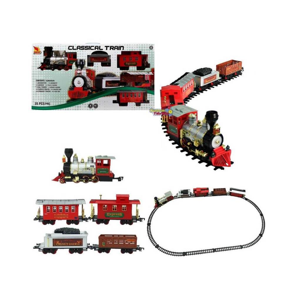 Büyük Klasik Oyuncak Tren Seti Sesli ve Işıklı 35 Parça Ray Uzunluğu; 666 Cm