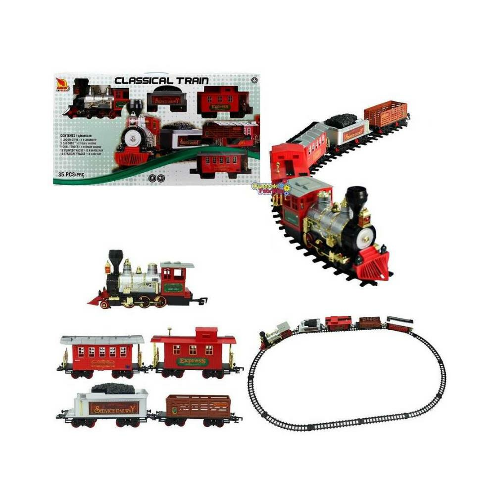Büyük Klasik Oyuncak Tren Seti Sesli ve Işıklı 35 Parça Ray Uzunluğu; 666 Cm
