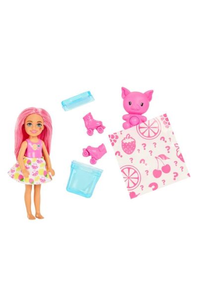 Barbie Pop Reveal Chelsea Small Doll, Fruit Series with 5 Surprises Including Pop-It Pet & Accessories