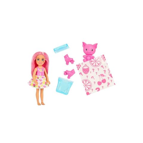 Barbie Pop Reveal Chelsea Small Doll, Fruit Series with 5 Surprises Including Pop-It Pet & Accessories