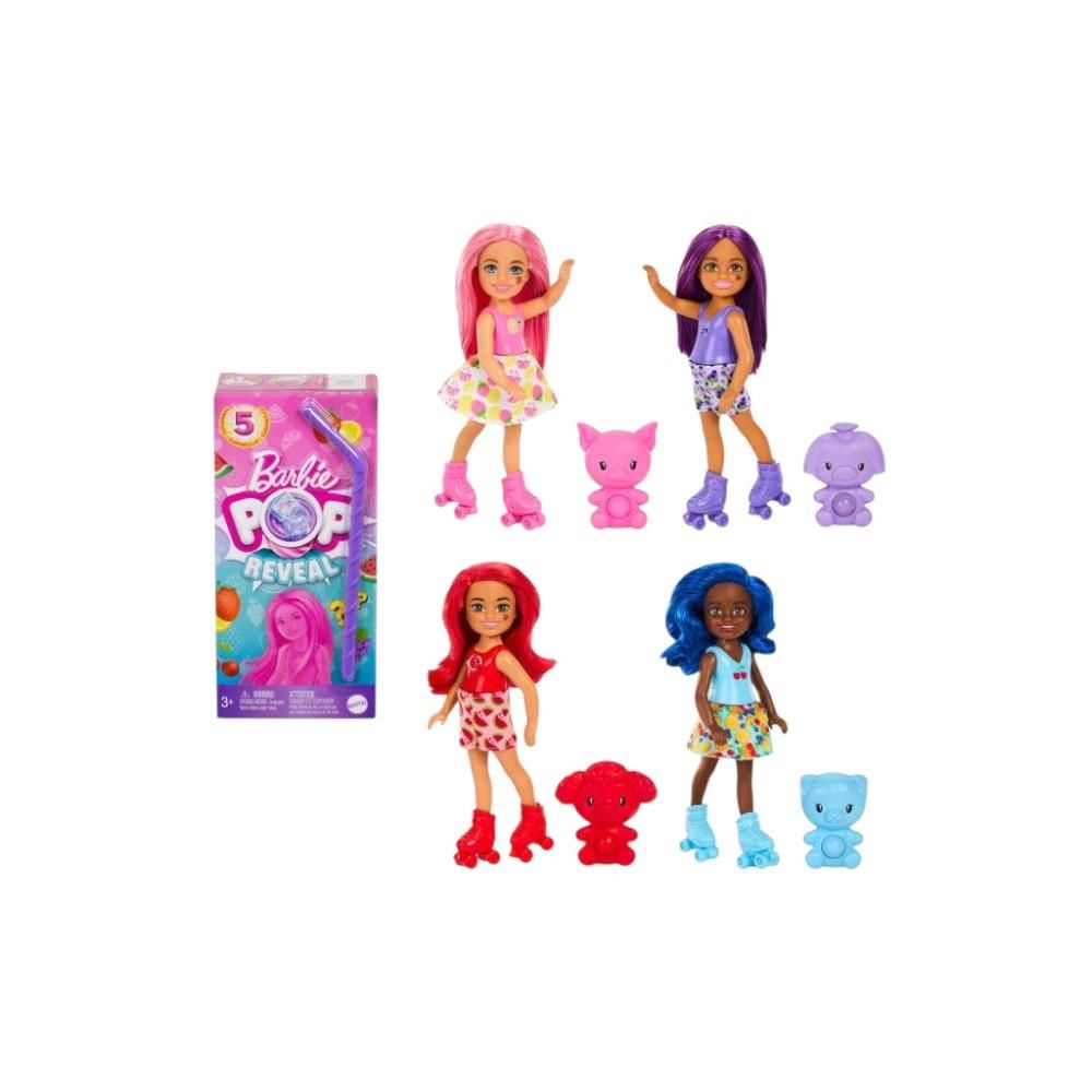 Barbie Pop Reveal Chelsea Small Doll, Fruit Series with 5 Surprises Including Pop-It Pet & Accessories