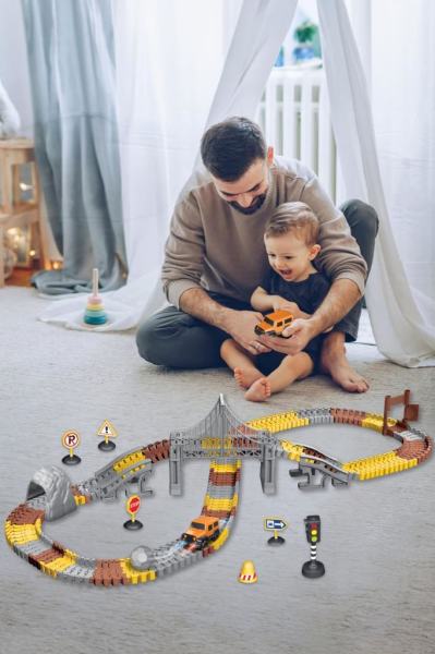 İnşaat Tracks 192 Parça İnşaat Temalı Hareketli Raylar Araçlı Köprülü