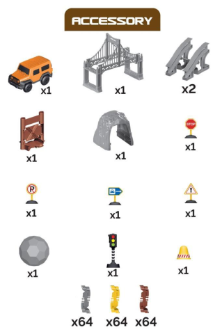 İnşaat Tracks 192 Parça İnşaat Temalı Hareketli Raylar Araçlı Köprülü